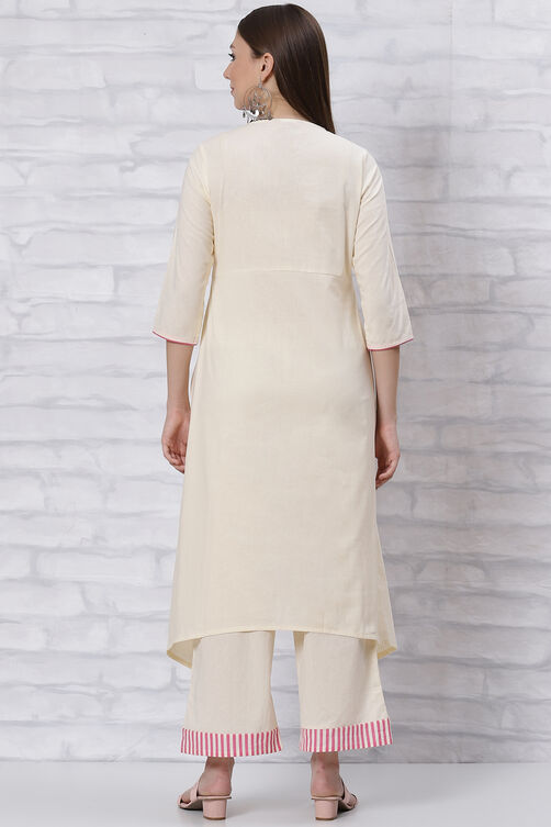 Beige Cotton A Line Kurta image number 4